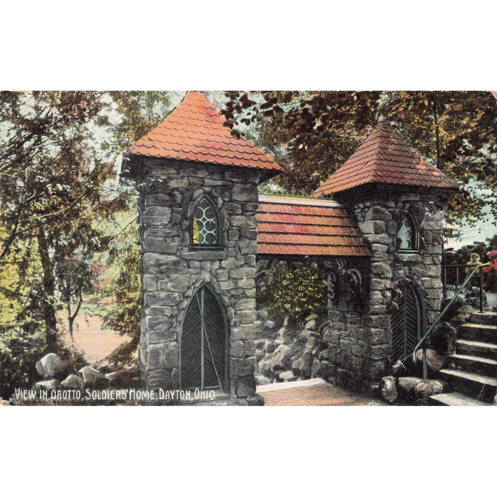 Dayton Ohio OH Postcard Soldiers Home View in Grotto Stone Tower Gate c1908 Vtg